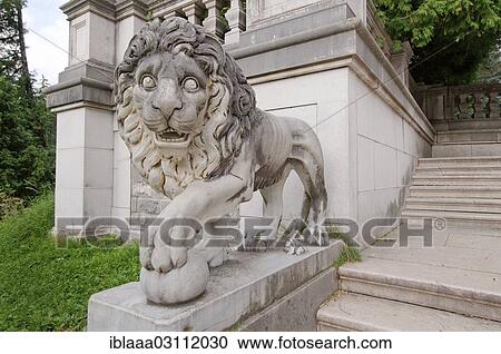 "Sculpture of a lion in front of Pele? Ö Castle, Transylvania, Romania, Europe" View Large Photo Image Stock Image - "Sculpture of a lion in front of Pele? Ö Castle, Transylvania, Romania, Europe". Fotosearch