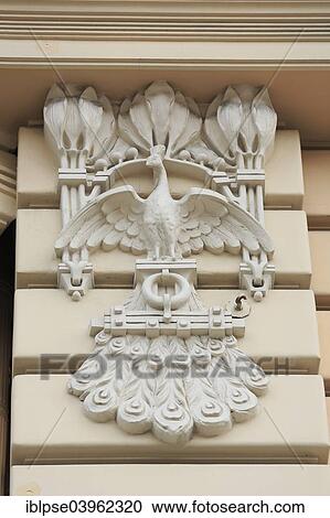 "Sculpture of a peacock, Art Nouveau facade of the house Alberta iela13 or Albert Street 13, architect Mikhail Eisenstein, Riga, Latvia, Europe" View Large Photo Image Stock Image - "Sculpture of a peacock, Art Nouveau facade of the house Alberta iela13 or Albert Street 13, architect Mikhail Eisenstein, Riga, Latvia, Europe". Fotosearch