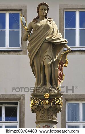"Sculpture of Minerva, circa 1600, patron goddess of the cities, with the coat of arms of Rothenburg holding a mirror, figure on Seelbrunnen fountain, Rothenburg ob der Tauber, Middle Franconia, Bavaria, Germany, Europe" View Large Photo Image Stock Image - "Sculpture of Minerva, circa 1600, patron goddess of the cities, with the coat of arms of Rothenburg holding a mirror, figure on Seelbrunnen fountain, Rothenburg ob der Tauber, Middle Franconia, Bavaria, Germany, Europe". Fotosearch