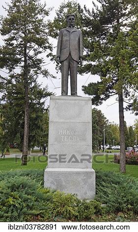Stock Image - "Sculpture of Nikola Tesla, inventor, physicist and electrical engineer, Nikola Tesla Airport, Belgrade, Serbia, Europe". Fotosearch