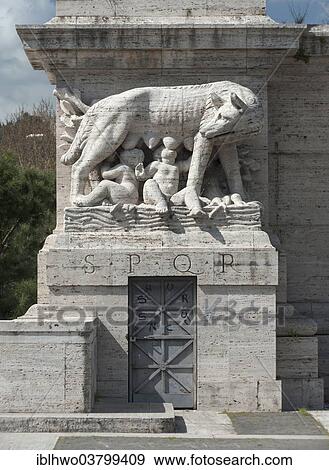 "Sculpture of the Capitoline Wolf feeding Romulus and Remus, Duca d'Aosta bridge over the Tiber River, 1939 to 1942, access to the Foro Italico, formerly Foro Mussolini, Rome, Lazio, Italy, Europe" View Large Photo Image Stock Photo - "Sculpture of the Capitoline Wolf feeding Romulus and Remus, Duca d'Aosta bridge over the Tiber River, 1939 to 1942, access to the Foro Italico, formerly Foro Mussolini, Rome, Lazio, Italy, Europe". Fotosearch