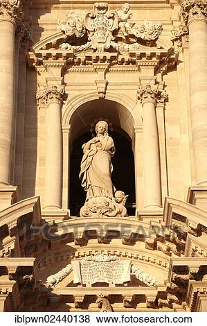 Stock Photo - "Sculpture on the baroque cathedral, Cathedral, Cathedral of Syracuse, Siracusa, Sicily, Italy, Europe". Fotosearch