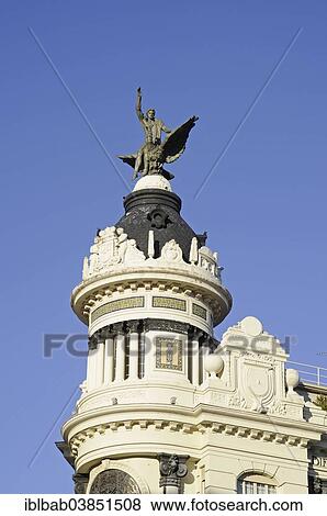 Stock Photo - "Sculpture on the Edificio de La Union y el Fenix, historical building, Cordoba, Cordoba province, Andalusia, Spain, Europe". Fotosearch