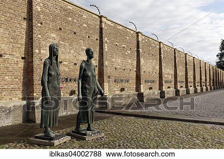 Stock Photo - "Sculptures of women in front of the Wall of Nations, Ravensbruck National Memorial, former women's concentration camp, Furstenberg Havel, Brandenburg, Germany, Europe". Fotosearch