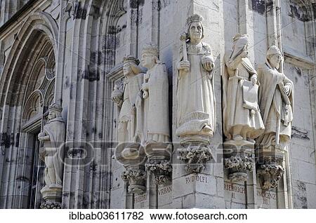 Stock Image - "Sculptures on the tower of the historic Town Hall, Cologne, Rhineland, North Rhine-Westphalia, Germany, Europe". Fotosearch
