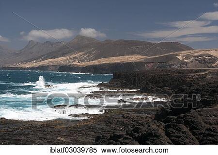 Stock Photography - "Sea, coast and rocks, Cofete, Morro Jable, Naturpark Jandia, Fuerteventura, Canary Islands, Spain, Europe". Fotosearch