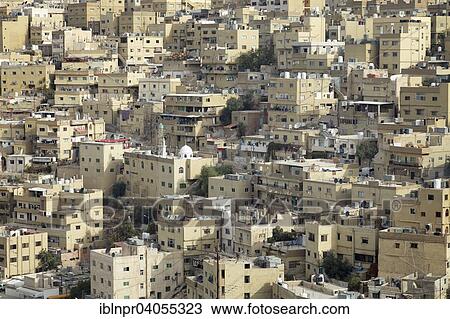 Stock Image - "Sea of houses, view from the Amman Citadel, Amman, Jordan, Asia". Fotosearch