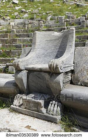 "Seat of honour in the Theatre of Priene, Priene, Gullubahce, Aydin province, Aegean region, Turkey, Asia" View Large Photo Image Stock Photo - "Seat of honour in the Theatre of Priene, Priene, Gullubahce, Aydin province, Aegean region, Turkey, Asia". Fotosearch