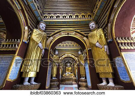 "Seated and standing Buddha statues, Mohnyin Thanboddhay or Thanbuddhei Pagoda or Paya, Monywa, Sagaing Division, Myanmar, Asia" View Large Photo Image Stock Image - "Seated and standing Buddha statues, Mohnyin Thanboddhay or Thanbuddhei Pagoda or Paya, Monywa, Sagaing Division, Myanmar, Asia". Fotosearch