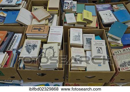 Stock Photo - "Second hand books for sale at the weekly flea market, Dresden, Saxony, Germany, Europe". Fotosearch