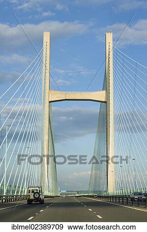 Stock Photo - "Second Severn crossing, Ail Groesfan Hafren, looking East from Wales towards England, United Kingdom, Europe". Fotosearch