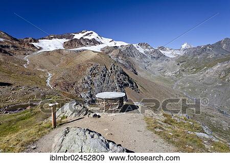 Stock Photo - "Section of the educational glacier trail at Martell Cabin in the Martell Valley, looking towards Zufallspitze Mountain, Alto Adige, Italy, Europe". Fotosearch