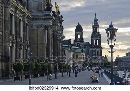 "Secundo Genitur on """"Bruehlsche Terasse"""" and the church """"Hofkirche"""" in the last light of the day. Dresden, Germany, Europe" View Large Photo Image Picture - "Secundo Genitur on """"Bruehlsche Terasse"""" and the church """"Hofkirche"""" in the last light of the day. Dresden, Germany, Europe". Fotosearch
