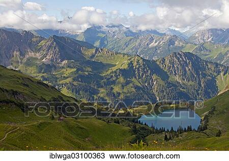 "Seealpsee lake with Nebelhorn Mountain, view from Laufbacher Eck-Weg hiking trail, Allgau, Allgauer Alpen, Bavaria, Germany, Europe" View Large Photo Image Stock Image - "Seealpsee lake with Nebelhorn Mountain, view from Laufbacher Eck-Weg hiking trail, Allgau, Allgauer Alpen, Bavaria, Germany, Europe". Fotosearch