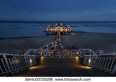 Stock Photo - "Seebruecke Sellin, pier, dusk, Baltic Seaside Resort Sellin, Rugen, Mecklenburg-Western Pomerania, Germany, Europe". Fotosearch