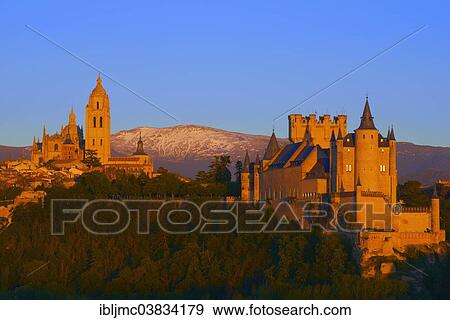 "Segovia Cathedral and Alcazar fortress, at sunset, Segovia, Castile and Leon, Spain, Europe" View Large Photo Image Stock Photo - "Segovia Cathedral and Alcazar fortress, at sunset, Segovia, Castile and Leon, Spain, Europe". Fotosearch