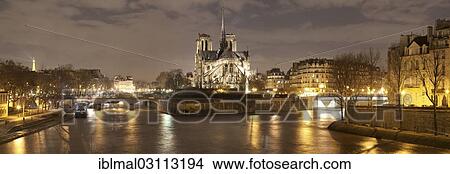 "Seine River with the Cathedral of Notre-Dame de Paris at night, Paris, Ile-de-France, France, Europe" View Large Photo Image Picture - "Seine River with the Cathedral of Notre-Dame de Paris at night, Paris, Ile-de-France, France, Europe". Fotosearch