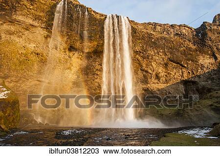 Stock Image - "Seljalandsfoss waterfall in the evening light, Southern Region, Iceland, Europe". Fotosearch