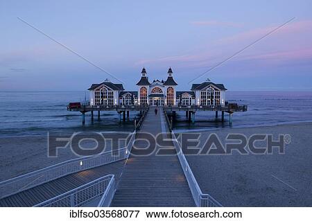 Stock Photo - "Sellin Pier at the blue hour, Baltic Seaside Resort Sellin, Rugen, Mecklenburg-Western Pomerania, Germany, Europe". Fotosearch