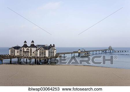 Stock Image - "Sellin pier, Baltic Seaside Resort Sellin, Rugen, Mecklenburg-Western Pomerania, Germany, Europe". Fotosearch