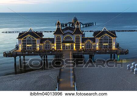 Stock Photograph - "Sellin Pier, dusk, Sellin, Rugen Island, Mecklenburg-Western Pomerania, Germany, Europe". Fotosearch