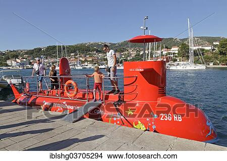 Picture - "Semi-submersible boat, harbour, Rab, Rab, Primorje-Gorski Kotar, Croatia, Europe". Fotosearch