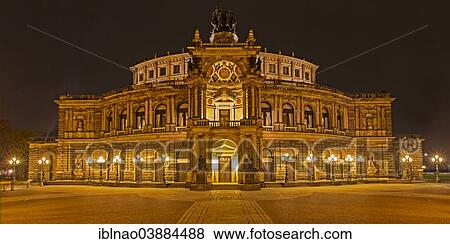 Stock Photo - "Semper Opera, Theatre Square, at night, Dresden, Saxony, Germany, Europe". Fotosearch