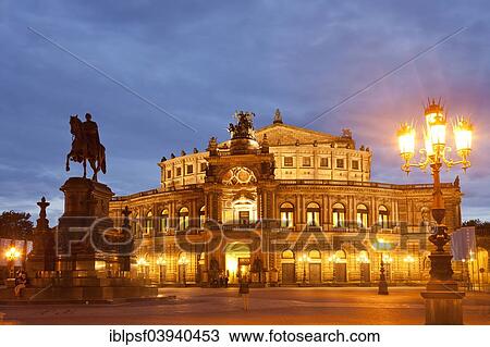 Stock Image - "Semperoper opera and Konig-Johann-Denkmal, Theaterplatz square, Dresden, Saxony, Germany, Europe". Fotosearch