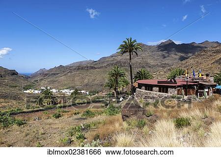 Stock Photograph - "Service station in the mountains surrounding El Pie de la Cuesta, Mogan region, Gran Canaria, Canary Islands, Spain, Europe, PublicGround, Europe". Fotosearch