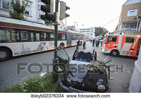 "Severe road traffic accident between a Renault Twingo and a public transport bus, wreckage of the Renault Twingo, Esslingen, Baden-Wuerttemberg, Germany, Europe" View Large Photo Image Picture - "Severe road traffic accident between a Renault Twingo and a public transport bus, wreckage of the Renault Twingo, Esslingen, Baden-Wuerttemberg, Germany, Europe". Fotosearch