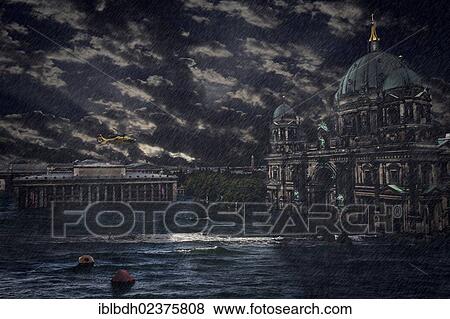 Stock Photo - "Severe weather in Berlin Lustgarten, Pleasure Garden, Berlin, Germany, Europe, composite image, Europe". Fotosearch