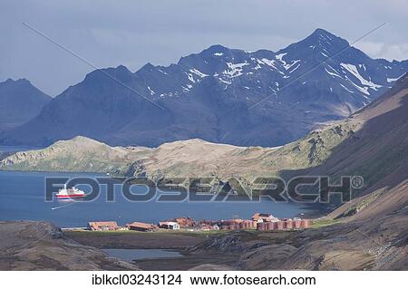 Picture - "Shackleton Walk, a former Stromness whaling station, MS Expedition, expedition cruise ship, Stromness Bay, South Georgia and the South Sandwich Islands, United Kingdom, Antarctica". Fotosearch