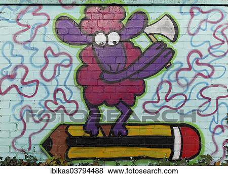 "Sheep figure using an axe, mural, North Rhine-Westphalia, Germany, Europe" View Large Photo Image Stock Photo - "Sheep figure using an axe, mural, North Rhine-Westphalia, Germany, Europe". Fotosearch