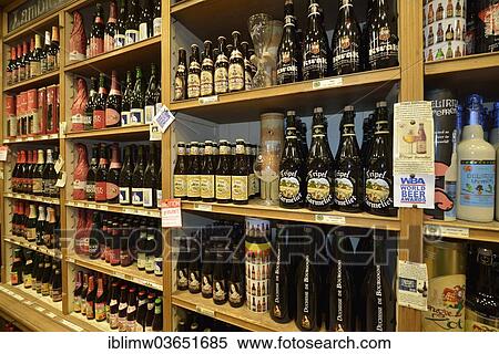 "Shelf with different types of beer in a liquor store, Brussels, Brussels Region, Belgium, Europe" View Large Photo Image Stock Photography - "Shelf with different types of beer in a liquor store, Brussels, Brussels Region, Belgium, Europe". Fotosearch