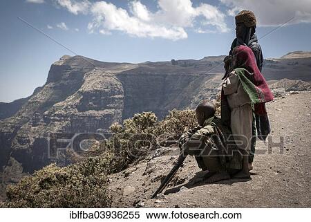 Stock Photography - "Shepherds in Simien Mountains National Park, Ras Dashen, Ethiopia, Africa". Fotosearch