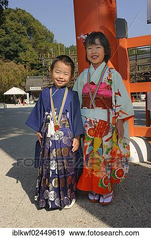 "Shichi-go-san, Seven-Five-Three festival, boy and girl in a kimono at the Kamigamo Shrine in Kyoto, Japan, East Asia, Asia" View Large Photo Image Stock Photo - "Shichi-go-san, Seven-Five-Three festival, boy and girl in a kimono at the Kamigamo Shrine in Kyoto, Japan, East Asia, Asia". Fotosearch