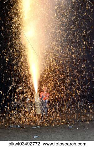 Stock Image - "Shinto festival, Matsuri, with homemade fireworks, ÅŒno, Aichi Prefecture, Japan, Asia". Fotosearch