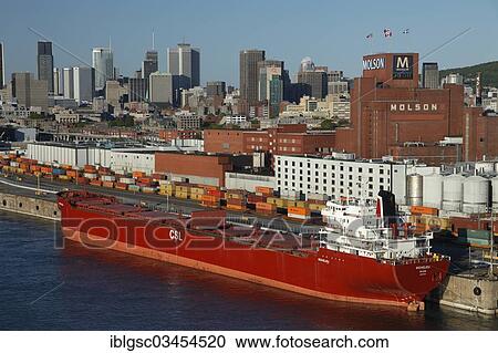 Stock Image - "Ship and containers in the Old Port, Montreal, Quebec Province, Canada, North America". Fotosearch