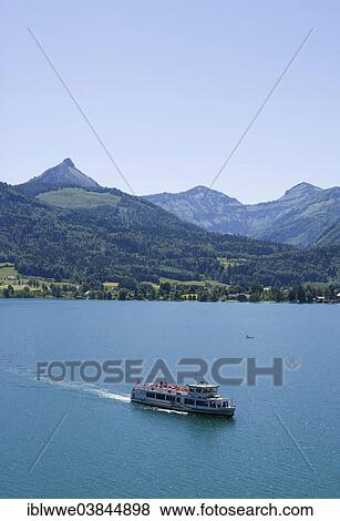 Stock Photo - "Ship of the Wolfgangseeschifffahrt company, Wolfgangsee, St. Wolfgang, Salzkammergut, Salzburg State, Austria, Europe". Fotosearch