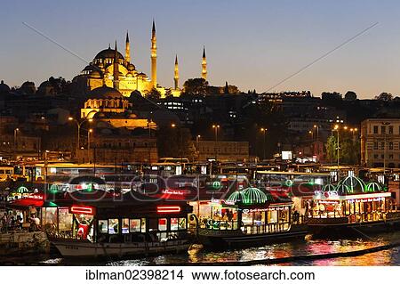 "Ships selling fried fish, Golden Horn, Eminonu neighbourhood, Suleymaniye Mosque, Istanbul, european side, Turkey, Europe, Asia" View Large Photo Image Picture - "Ships selling fried fish, Golden Horn, Eminonu neighbourhood, Suleymaniye Mosque, Istanbul, european side, Turkey, Europe, Asia". Fotosearch
