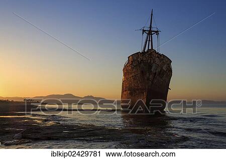 Stock Image - "Shipwreck, Glyfada beach, Mani, Lakonia, Greece, Europe". Fotosearch