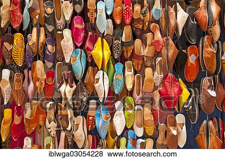 "Shoe store, babouches, typical Moroccan slippers, market, souk, Medina, Altstadt, Essaouira, Morocco, Africa" View Large Photo Image Stock Photo - "Shoe store, babouches, typical Moroccan slippers, market, souk, Medina, Altstadt, Essaouira, Morocco, Africa". Fotosearch
