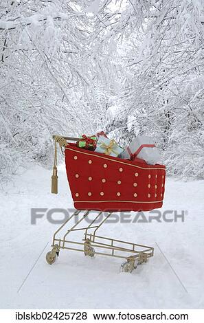 Shopping cart with red velvet filled with gifts View Large Photo Image Stock Photo - Shopping cart with red velvet filled with gifts. Fotosearch