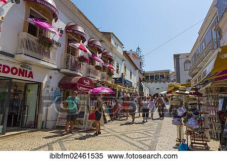 Stock Photography - "Shopping street, Albufeira, Algarve, Portugal, Europe". Fotosearch