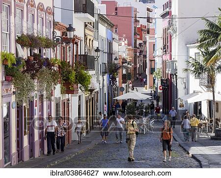Stock Photo - "Shopping street of Calle Perez de Brito, Santa Cruz, La Palma, Canary Islands, Spain, Europe". Fotosearch