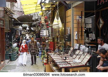 Picture - "Shops in a back alley of Istiklal Caddesi, Beyoglu, Istanbul, European side, Istanbul Province, Turkey, European side, Europe". Fotosearch
