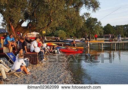 Stock Photo - "Shore of Ammersee Lake, on the edge of the night market, Herrsching am Ammersee, Fuenfseenland region, Upper Bavaria, Bavaria, Germany, Europe". Fotosearch