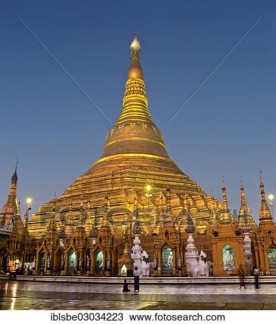 "Shwedagon Pagoda at twilight, golden stupa with golden chedis, Rangun, Yangon Region, Myanmar, Burma, Asia" View Large Photo Image Stock Image - "Shwedagon Pagoda at twilight, golden stupa with golden chedis, Rangun, Yangon Region, Myanmar, Burma, Asia". Fotosearch