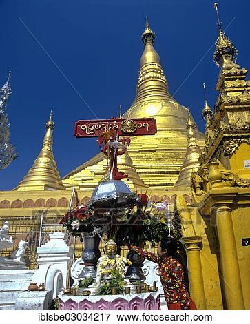 "Shwedagon Pagoda, golden stupa with golden chedis, Mercury Shrine, Rangun, Yangon Region, Myanmar, Burma, Asia" View Large Photo Image Stock Photo - "Shwedagon Pagoda, golden stupa with golden chedis, Mercury Shrine, Rangun, Yangon Region, Myanmar, Burma, Asia". Fotosearch