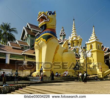 "Shwedagon Pagoda, guardian figure at the gallery beside the main staircase, Rangun, Yangon Region, Myanmar, Burma, Asia" View Large Photo Image Stock Photograph - "Shwedagon Pagoda, guardian figure at the gallery beside the main staircase, Rangun, Yangon Region, Myanmar, Burma, Asia". Fotosearch